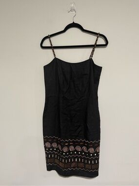 Deborah Laws VTG Black Sleeveless Embroidered Linen Dress Size 8 90s Y2K Artsy